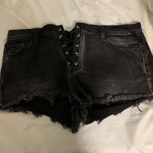 Black jean lace-up shorts